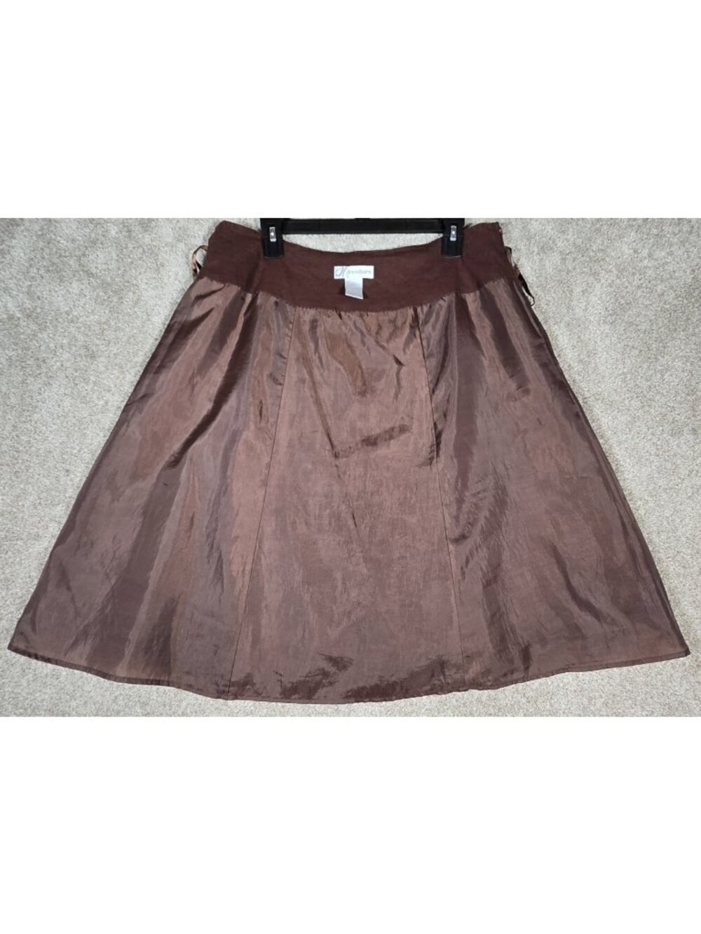 Dressbarn Brown Linen Blend A-Line Skirt Embroidered Sequin Boho Lined Women 16 - Picture 9 of 12